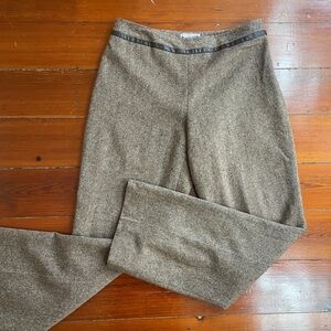 Pendleton Virgin Wool & Leather Brown Tweed Quiet Luxury Trouser Pants Sz 10 💚🎀